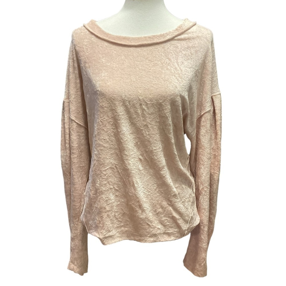 We The Free Milan Blush Pink Crushed Velvet Relaxed Fit Long Sleeve Shirt Boho - Picture 2 of 6